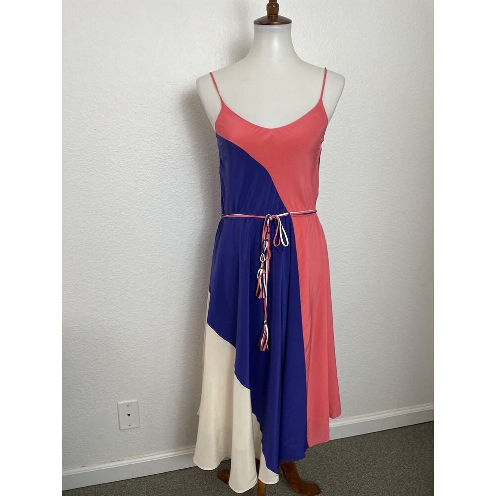 Yumi Kim Dress Silk Belted Colorblock Summer Romantic FLAW